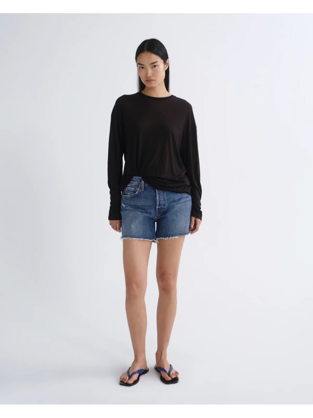 Agolde Parker Long Denim Cutoff Shorts